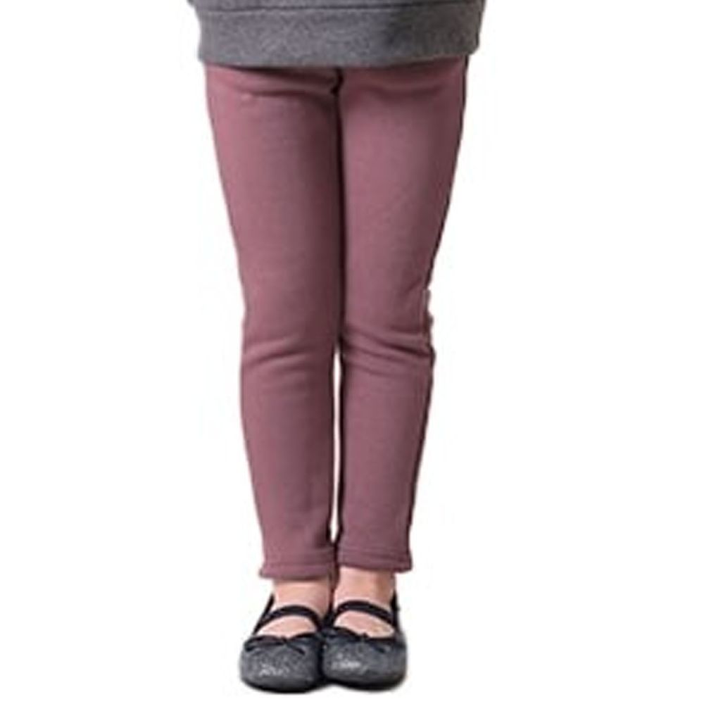 日本 TORIDORY - 極暖彈性裏起毛長褲-蝴蝶結口袋-深紫