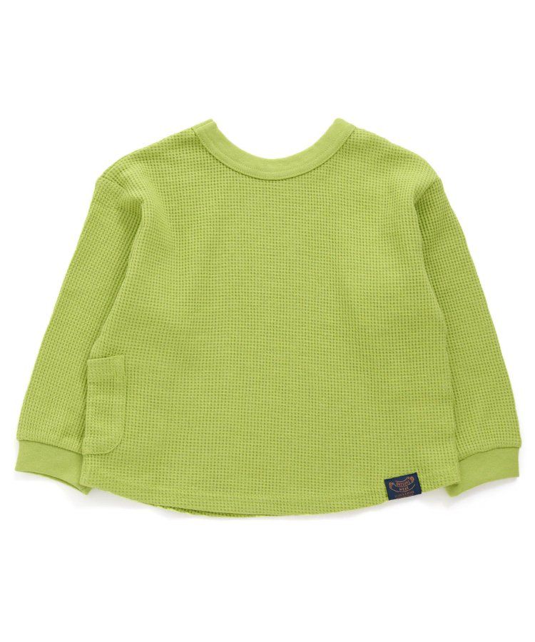 日本 BREEZE - 正反OK！柔軟華夫格長袖上衣-撞色-黃綠灰