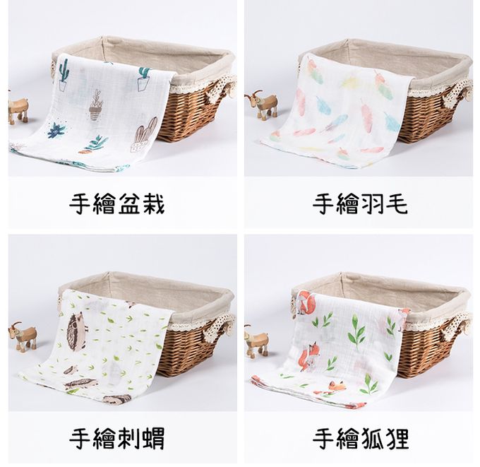 Muslin Tree - 手繪風雙層紗多功能嬰兒包巾-手繪熱帶雨林 (120*120cm)