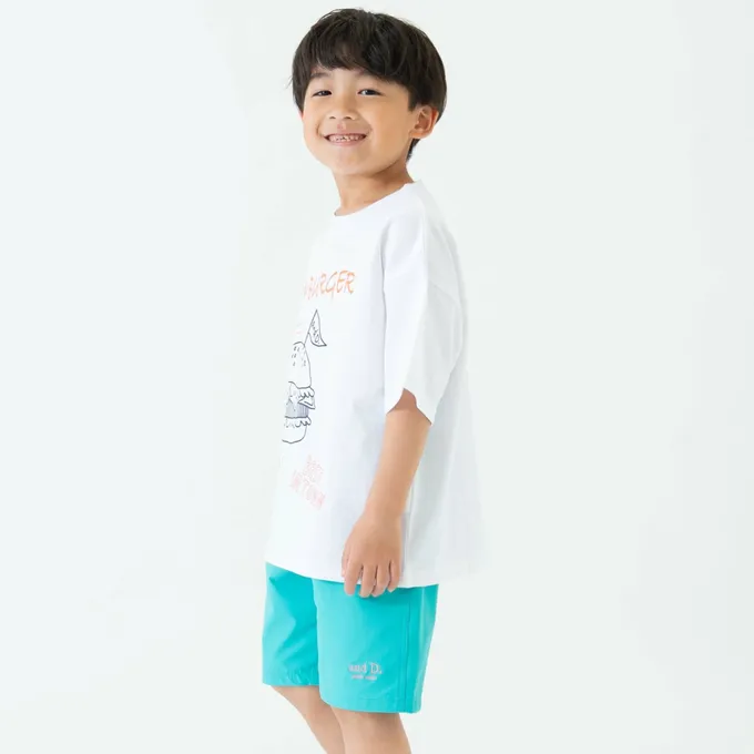 日本 petit main - 100%棉 塗鴉系食物印花短袖上衣-蘇打汽水-米杏