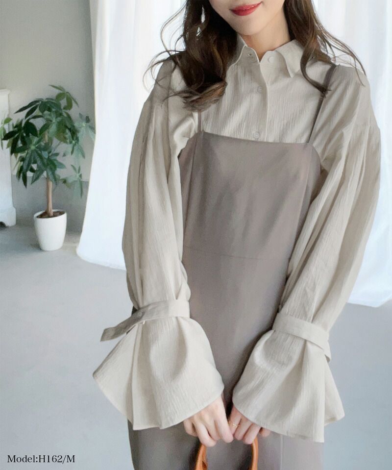 日本 Classical Elf - 氣質微透膚落肩寬袖襯衫-米白