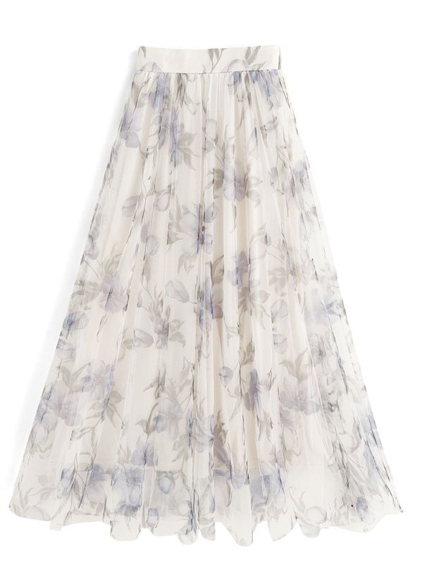 日本 GRL - 夢幻雙層紗花紋拼接長裙-白x藍