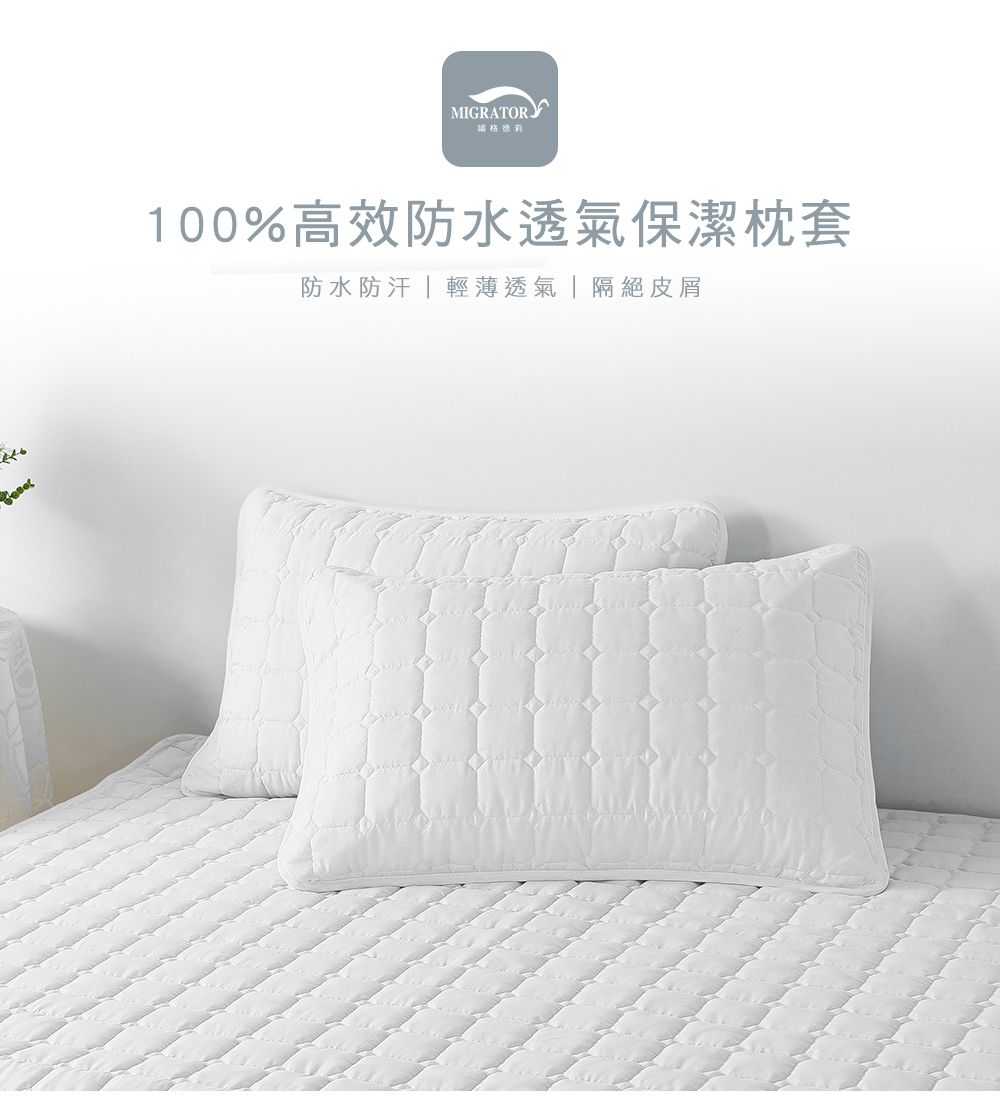 MIGRATORY 媚格德莉 - 100%高效防水透氣保潔枕套-2入-白色 (50x75cm)