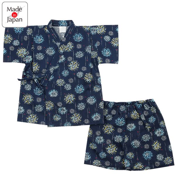 akachan honpo - 短袖兩件式甚平-煙火-深藍色