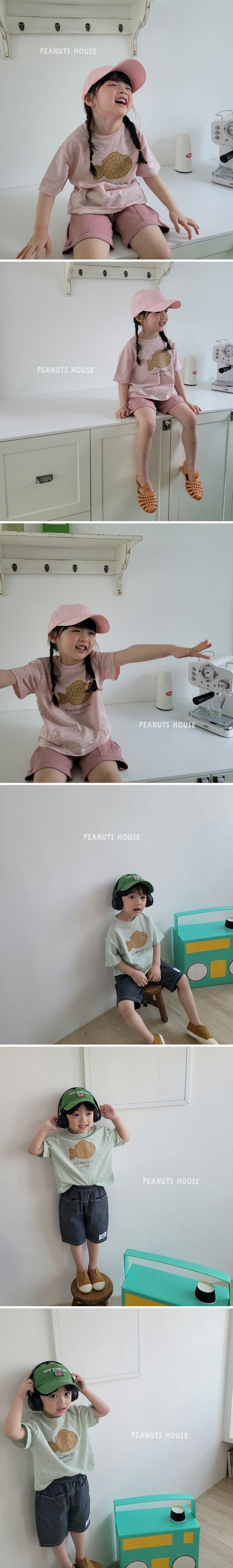 韓國 Peanuts House - 純棉印花圓領短袖上衣-鯛魚燒-紅