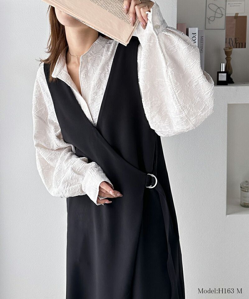 日本 Classical Elf - 前後穿V領垂墜感綁腰休閒寬褲-黑