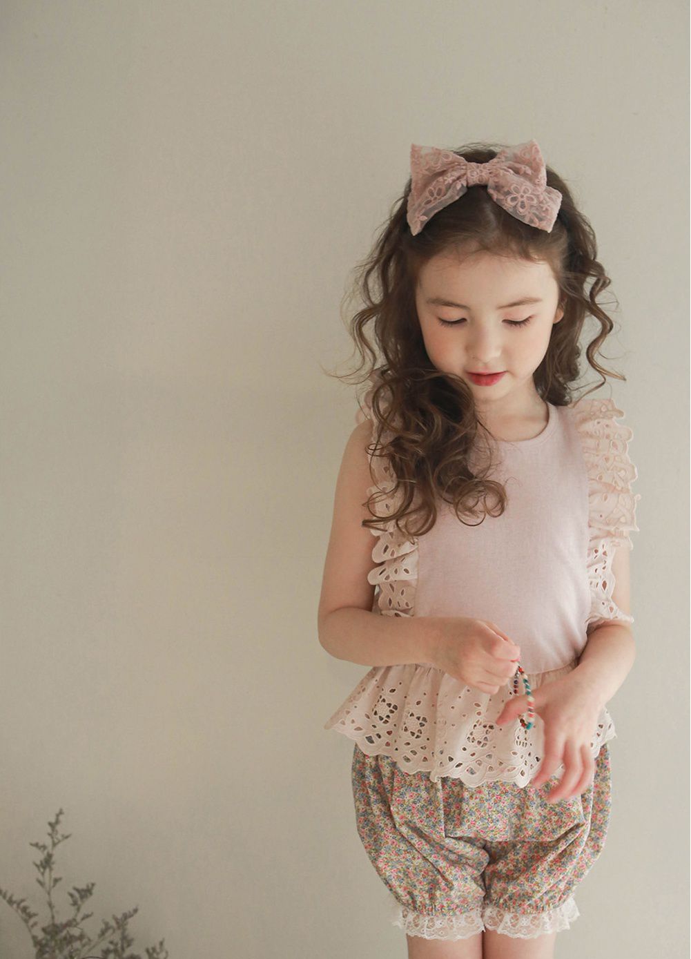 韓國 PuellaFLO - 碎花蕾絲燈籠褲-粉紅