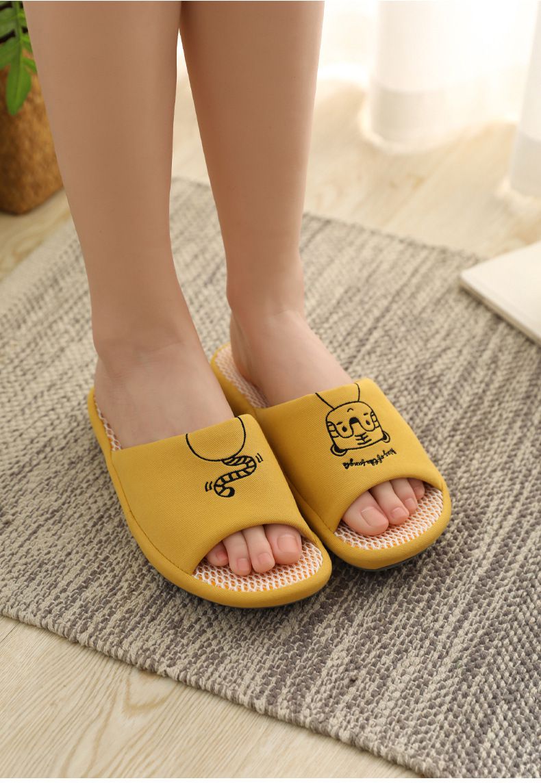 3D立體網眼透氣靜音室內拖鞋-小豬-海軍藍