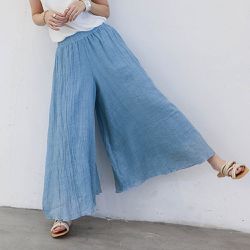 Yukié - 優雅百搭舒適顯瘦寬褲-含內裡-霧霾藍色 (F)
