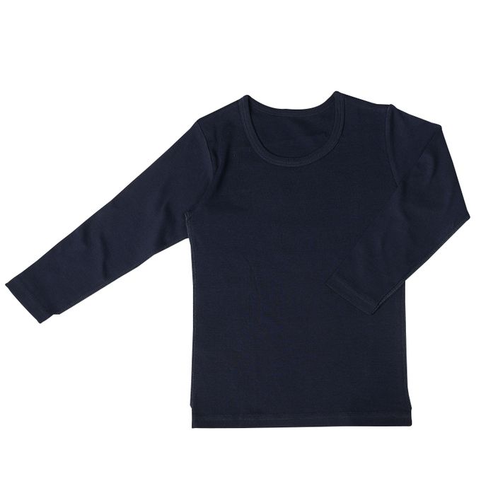 akachan honpo - 長袖圓領速乾上衣-2件組 素面-深藍色