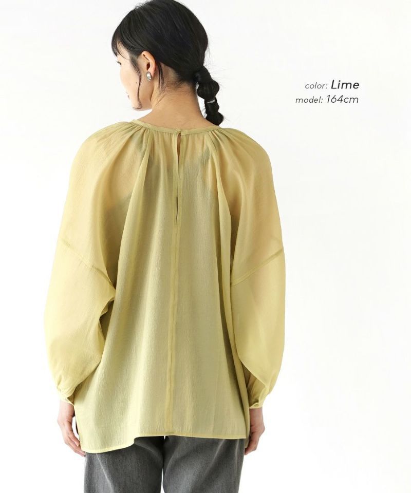 日本 zootie - 空氣感透膚優雅泡泡袖上衣-焦糖棕