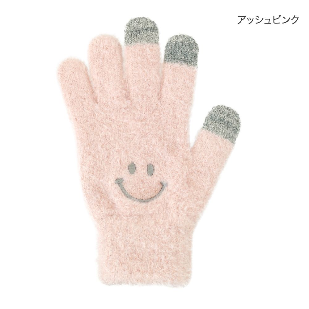 日本 TOMO - 大人可觸控短絨保暖手套-笑臉-芥黃