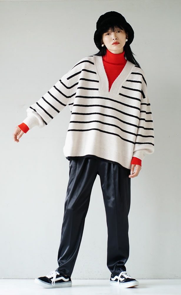 日本 zootie - 小V領柔軟落肩針織毛衣-星塵粉