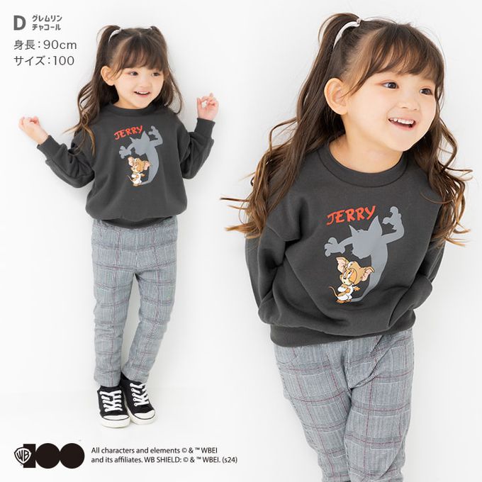 日本 Chil2 - 限定聯名 縮口印花長袖上衣-TOM&JERRY-黑影-奶油杏