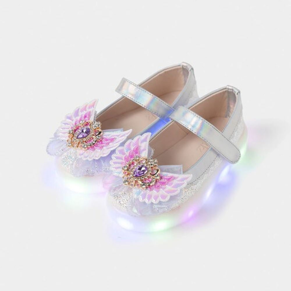 (LED)水滴寶石天使翅膀亮片厚底鞋-銀白