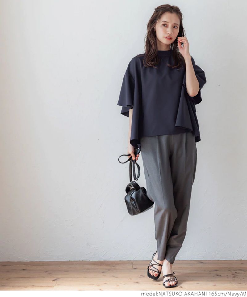 日本 COCA - 垂墜荷葉袖小立領短袖上衣-白