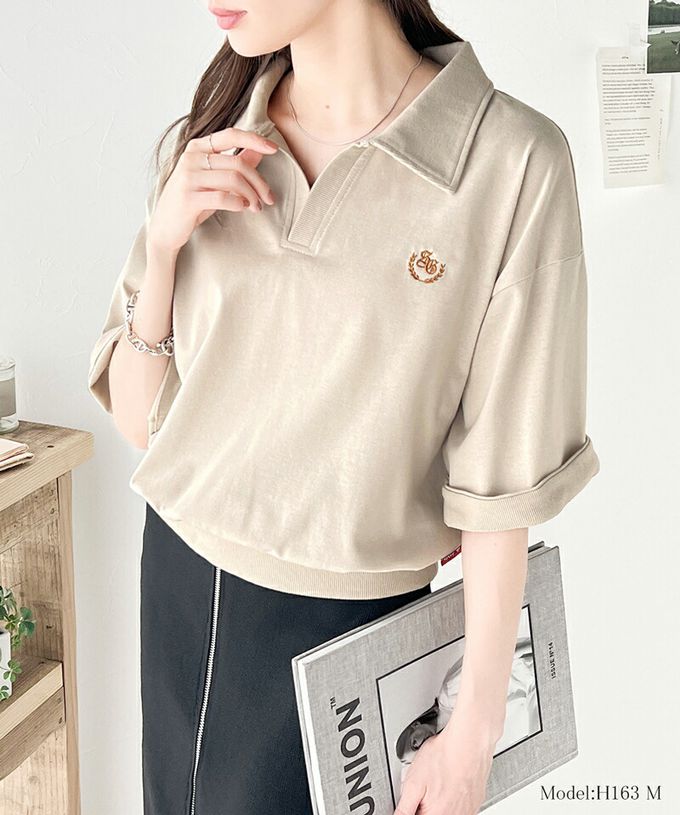 日本 Classical Elf - Java 顯瘦領率性五分袖上衣-白底黑條紋