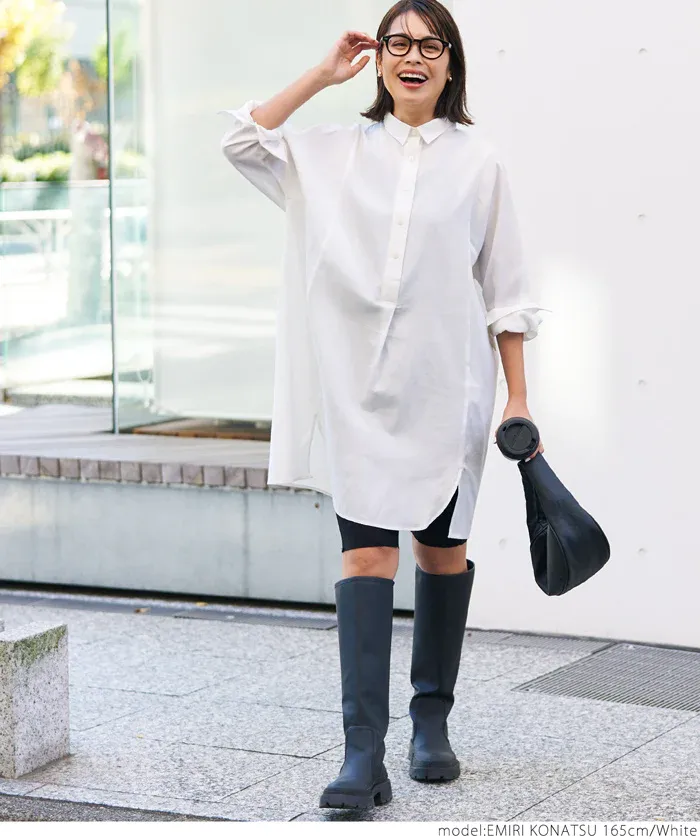 日本 COCA - 質感翻領排扣中長版襯衫-深灰