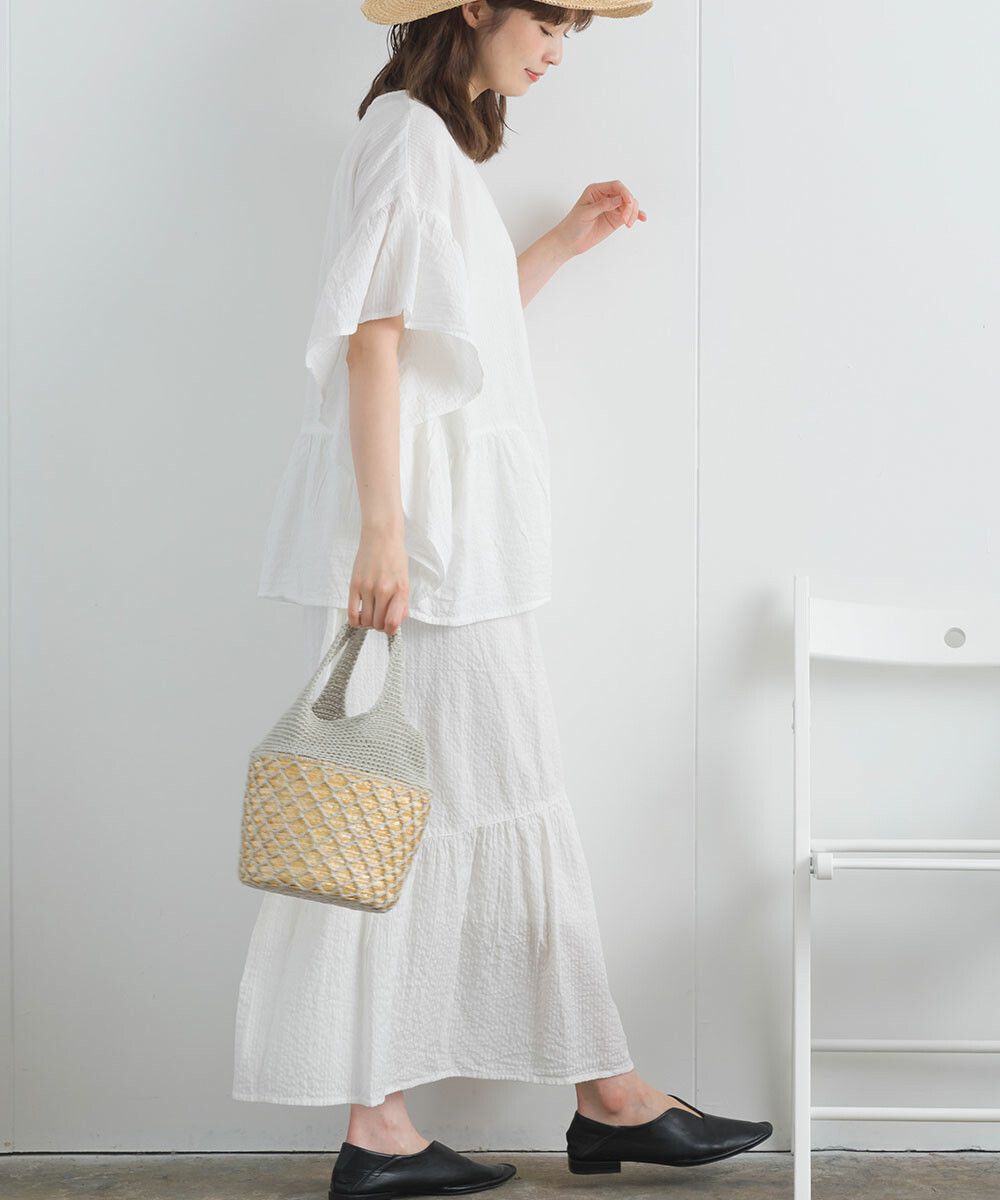 日本女裝代購 - 100%印度棉 超透氣飄逸長裙-大格紋-淺米杏