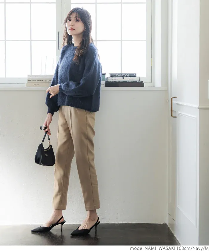 日本 COCA - 溫柔毛絨感圓領長袖針織上衣-橘紅