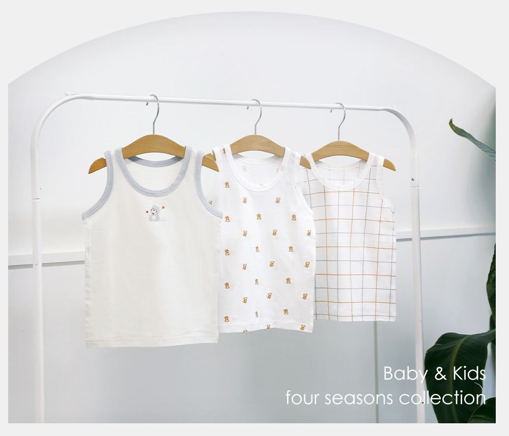 (3入組)男寶無螢光輕柔棉背心-格紋X熊熊