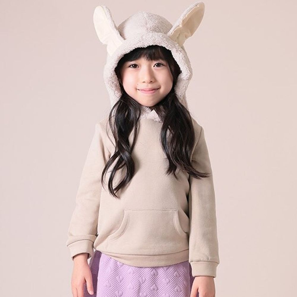 日本 TORIDORY - 極暖裏起毛兔耳朵造型連帽上衣-杏
