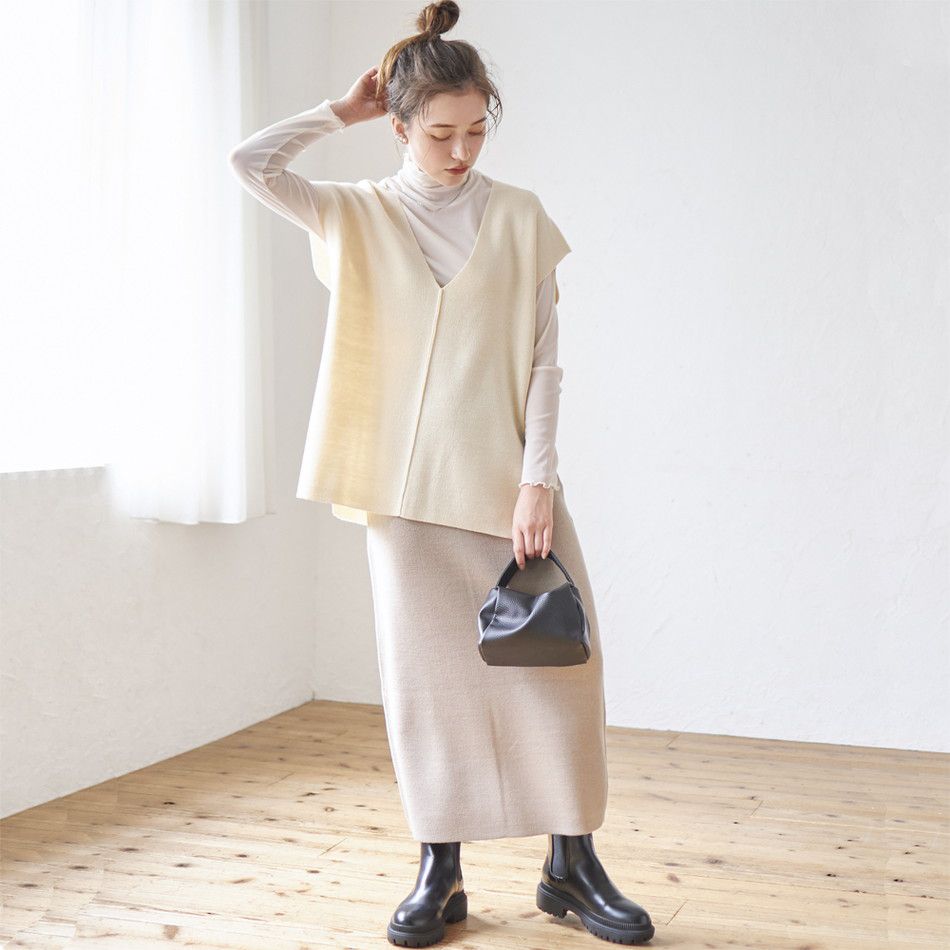 日本 Rejoule - 落肩修身V領針織背心-祖母綠