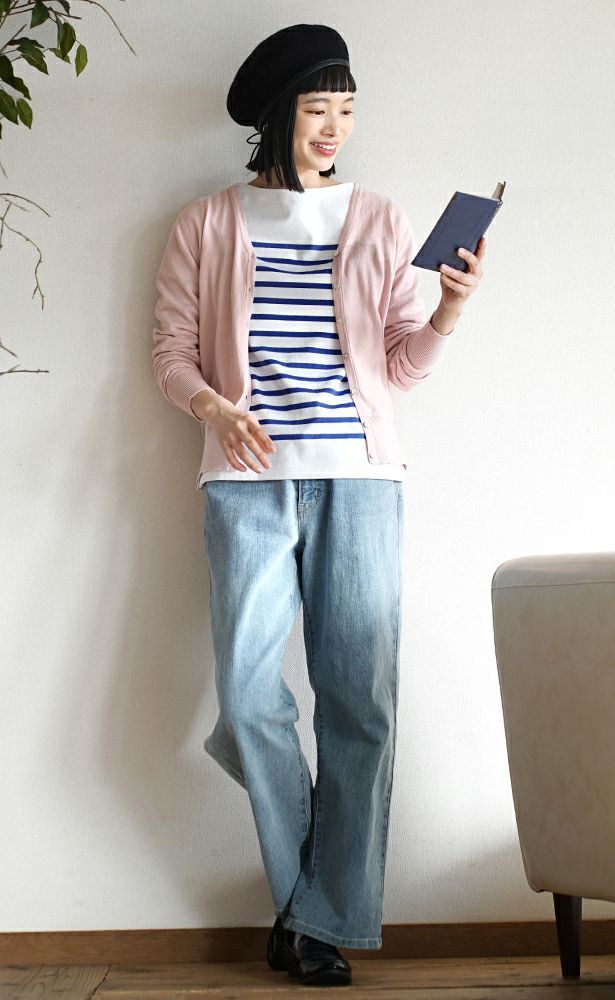 日本 zootie - 100%棉 簡約V領薄針織外套-莓果橘