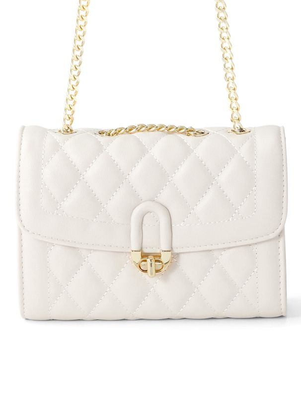 日本 GRL - 小香風菱紋金屬鏈側背小包-白 (F)