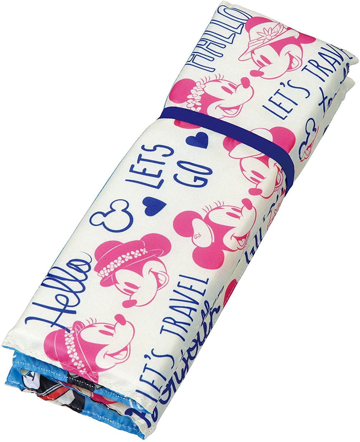 日本 Pearl 金屬 - 迪士尼單人折疊坐墊(1cm厚)-米奇米妮情侶裝-藍X白 (34×27.5cm)