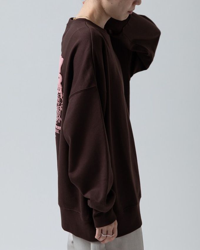 日本 gleam - 裏毛寬版甜點好友印花大學T-寶藍x黃