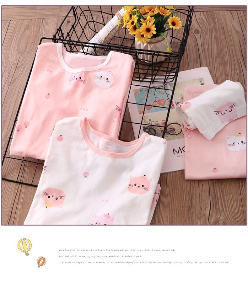 MAMDADKIDS - 萊卡棉長袖家居服套裝-滿版腮紅喵-粉色