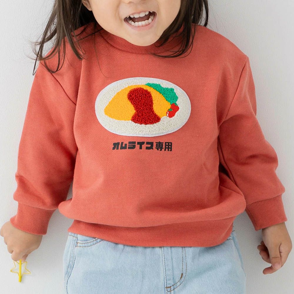 食物立體刺繡長袖上衣-蛋包飯-蕃茄紅