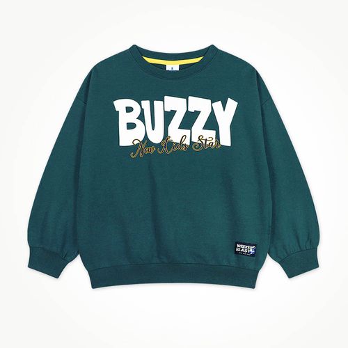 BUZZY字印長袖大學T-深綠