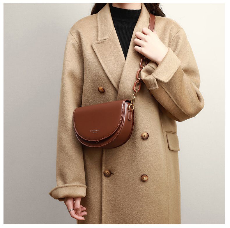 真皮高質感單肩/斜背馬鞍包-棕色 (20.5x14x7.5cm)