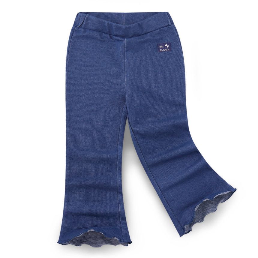 韓國 Jelispoon - 鬆緊腰捲邊褲管喇叭褲-藍