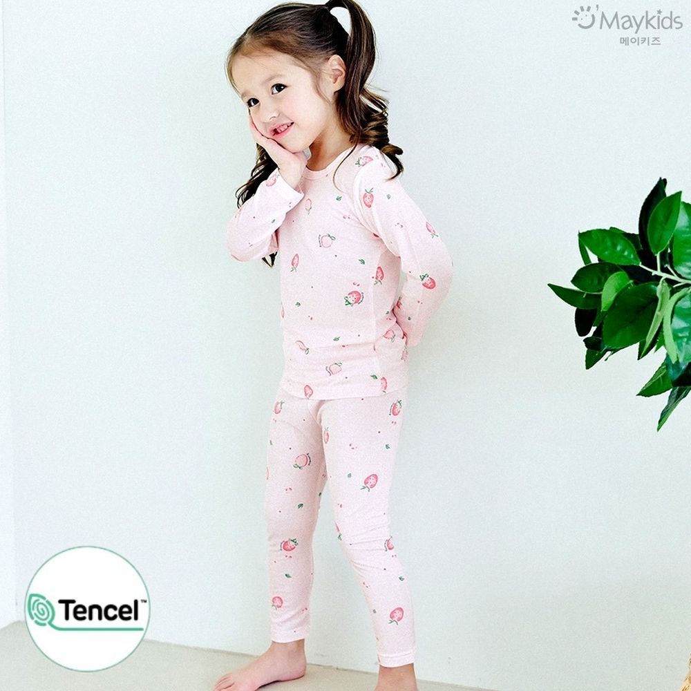 天絲莫代爾透氣長袖家居服-手繪小草莓-淺粉