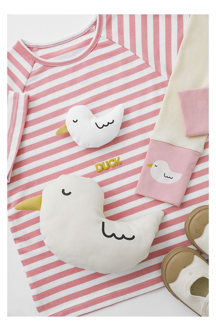 立體條紋休閒短袖上衣-小鴨-粉色