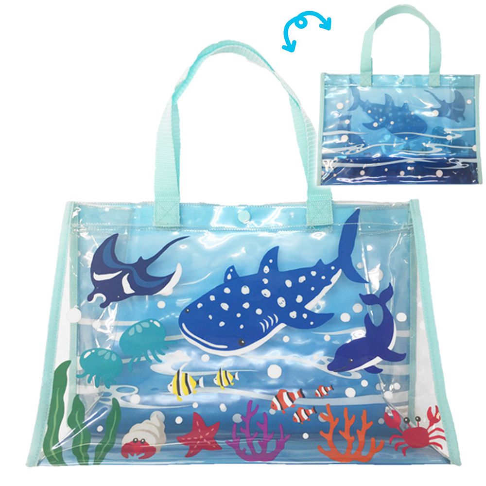 日本服飾代購 - 防水PVC游泳包(雙面圖案設計)-海洋世界-藍 (25x36x13cm)