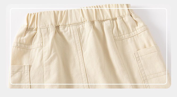 WELLKIDS - 腰鬆緊休閒五分褲-恐龍小標籤-卡其色