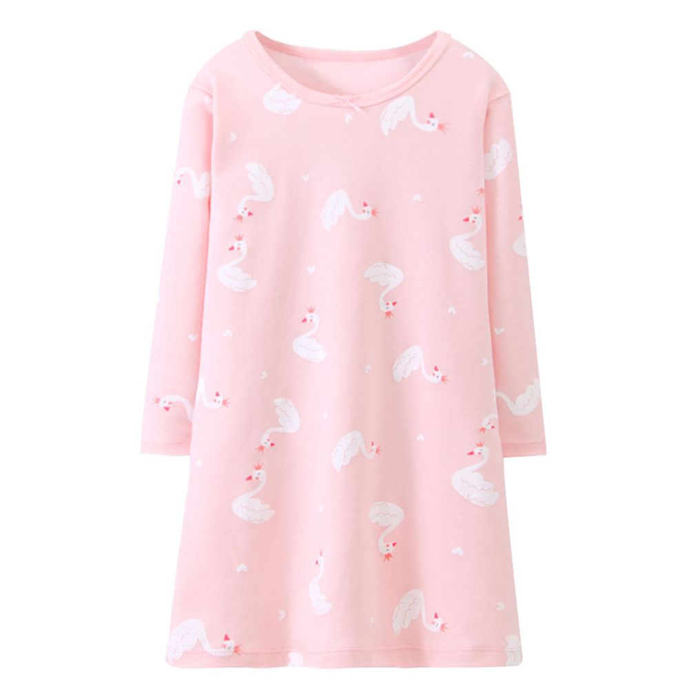 純棉長袖睡裙-滿滿天鵝-粉色