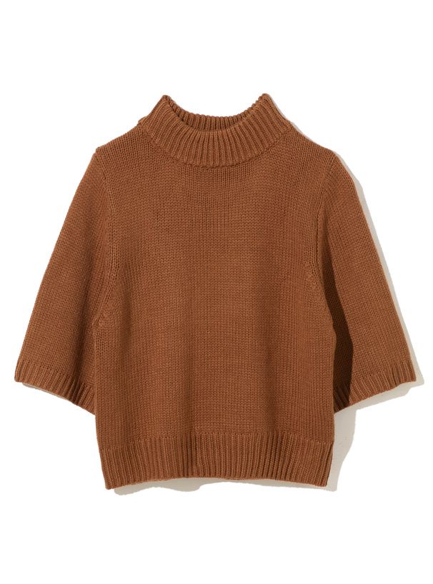 日本 GRL - 百搭立領針織短袖上衣-天藍 (F)