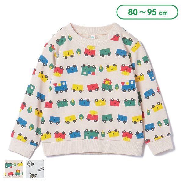 日本西松屋 - 裏毛圓領印花長袖上衣-繽紛車車