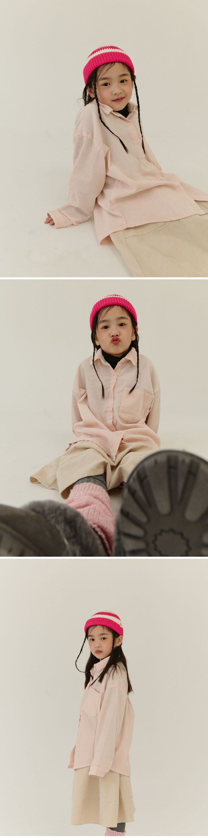 韓國 PEANUT - 燈芯絨口袋長袖襯衫/外套-淺黃