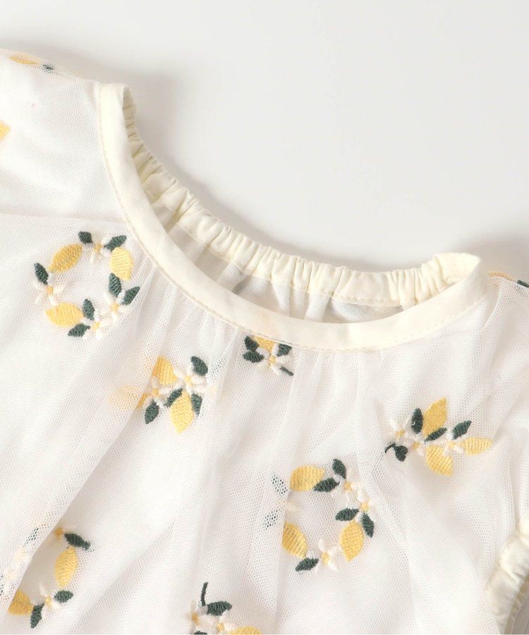 日本 apres les cours - 可愛檸檬刺繡分層短袖洋裝-海軍藍