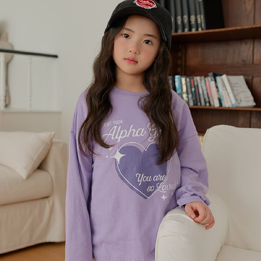 W.S.B. 文字印花純棉長袖上衣-愛心-紫