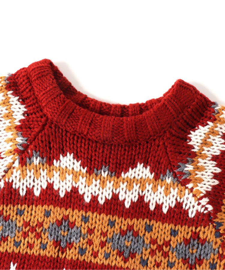 日本 BREEZE - 歐風柔軟針織洋裝-球心柄-聖誕紅