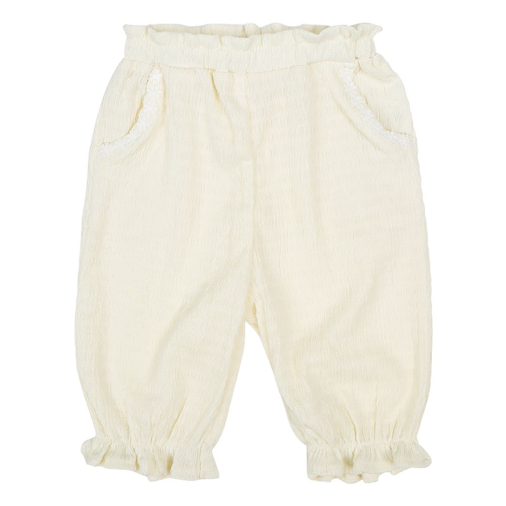 7分緹花褲-小花-米白色