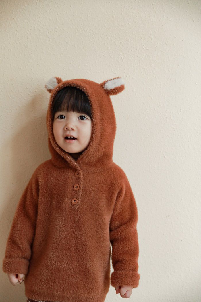 加厚連帽兒童造型上衣-熊耳朵-咖啡色