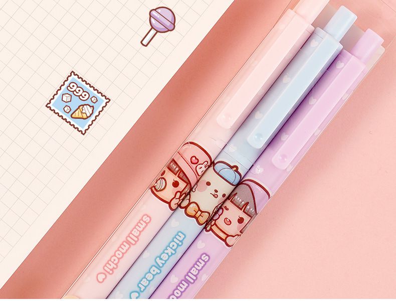 小麻糬按壓式0.5mm中性筆(3入)-寵物系列-黑色